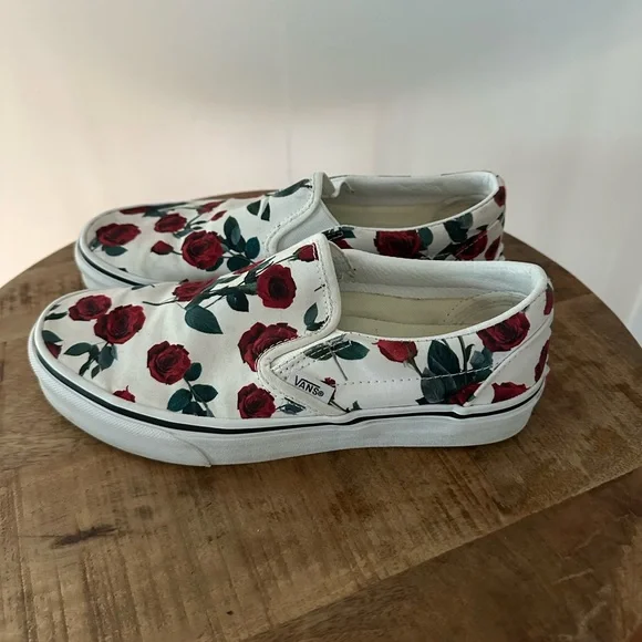 Vans Slip-On Red Roses White Shoes - Picture 2 of 4